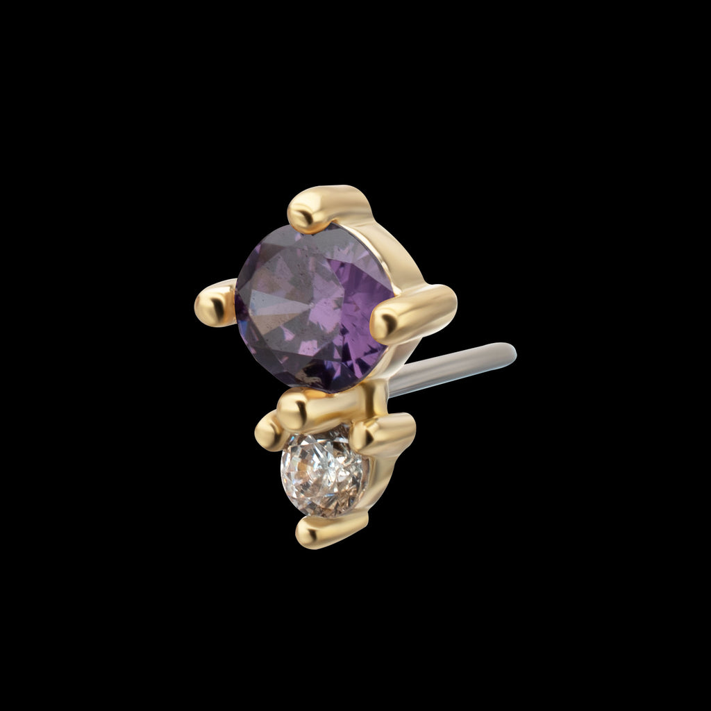 Double Round Prong Set Multi-Gem Flatback Stud Earring / Nosering - Gem in 14Kt Yellow Gold