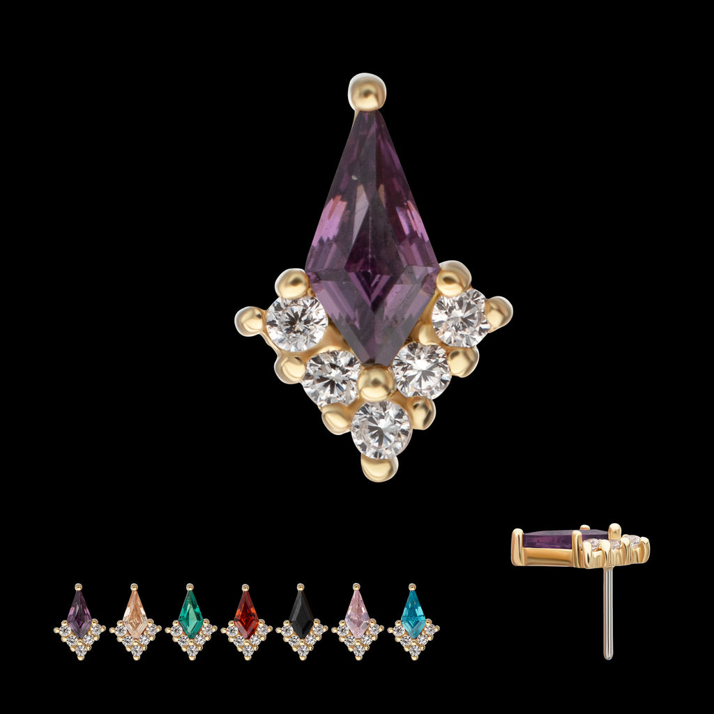 Kite Shape & Round Prong Set Multi-Gem Flatback Stud Earring / Nosering - Gem in 14Kt Yellow Gold