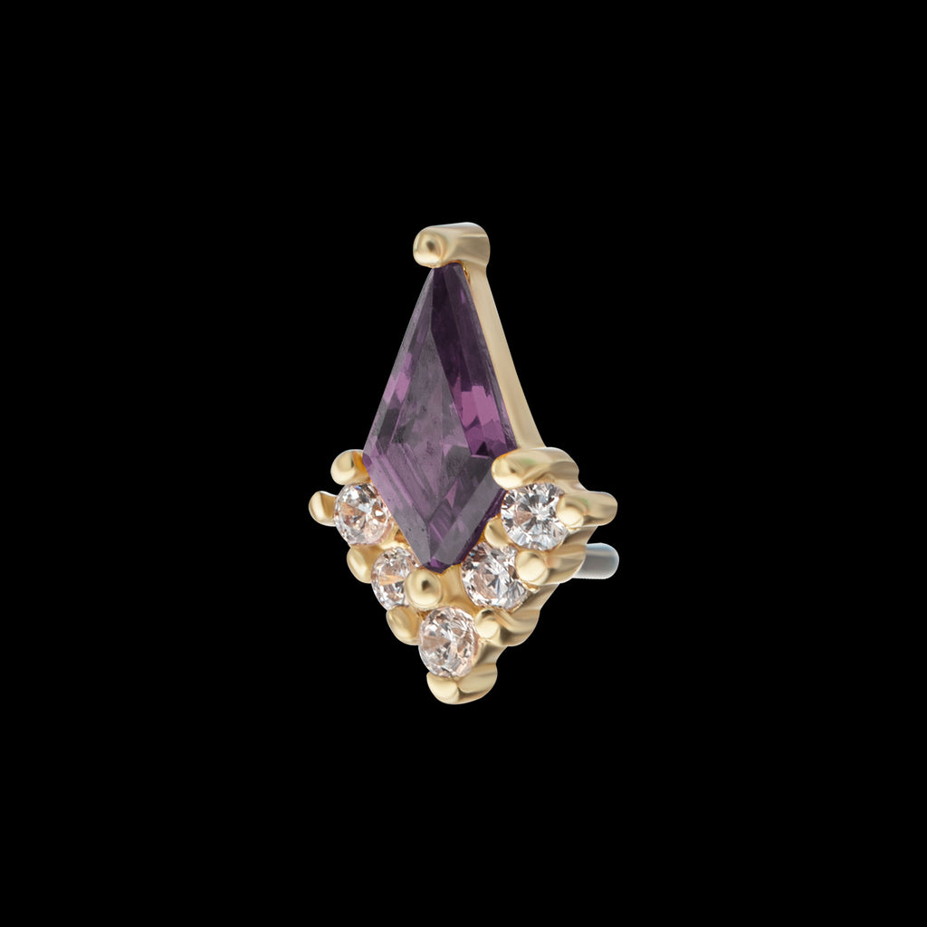Kite Shape & Round Prong Set Multi-Gem Flatback Stud Earring / Nosering - Gem in 14Kt Yellow Gold