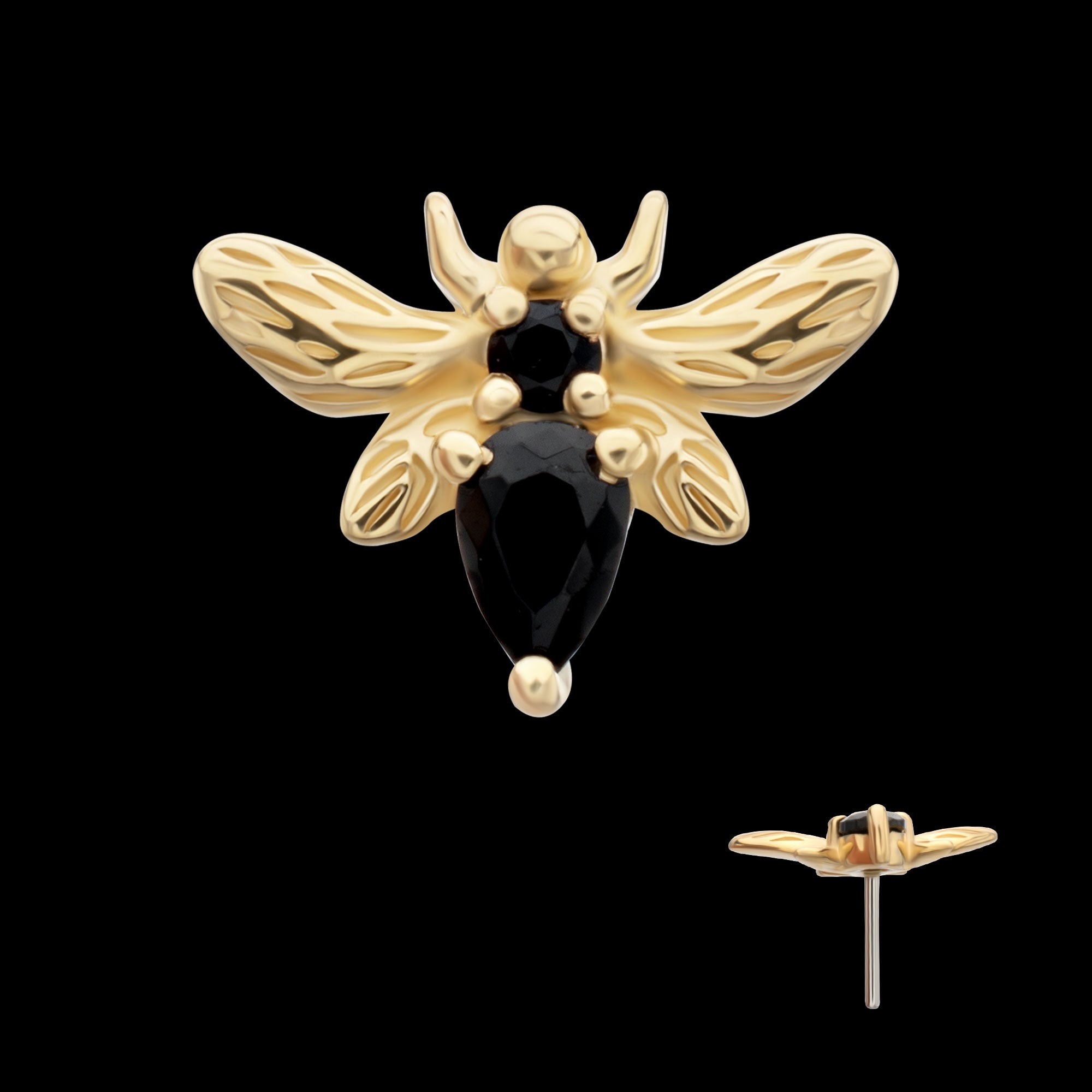 Golden Bee Gem Flatback Stud Earring / Nosering - Gem in 14Kt Yellow Gold