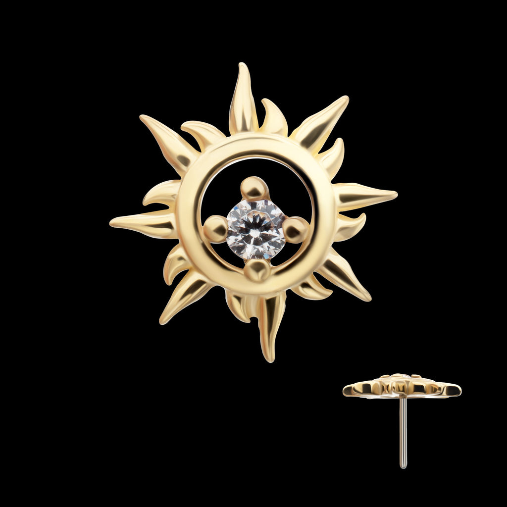 Solar Flare Gem Flatback Stud Earring / Nosering - Gem in 14Kt Yellow Gold