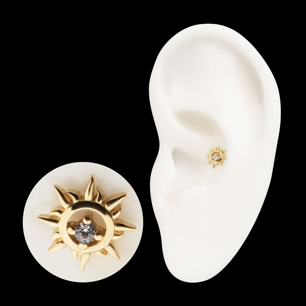 Solar Flare Gem Flatback Stud Earring / Nosering - Gem in 14Kt Yellow Gold