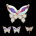 Butterfly with Prong Set Double Marquise & Triple Round Gem Flatback Stud Earring / Nosering - Gem in 14Kt Gold