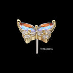Butterfly with Prong Set Double Marquise & Triple Round Gem Flatback Stud Earring / Nosering - Gem in 14Kt Gold