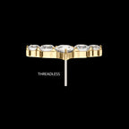 14Kt Yellow Curved Bar with 5-Cluster Round & Teardrop Gem Flatback Stud Earring / Nosering