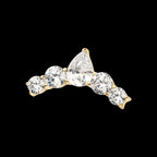14Kt Yellow Curved Bar with 5-Cluster Round & Teardrop Gem Flatback Stud Earring / Nosering