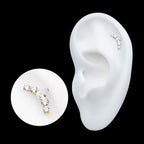 14Kt Yellow Curved Bar with 5-Cluster Round & Teardrop Gem Flatback Stud Earring / Nosering