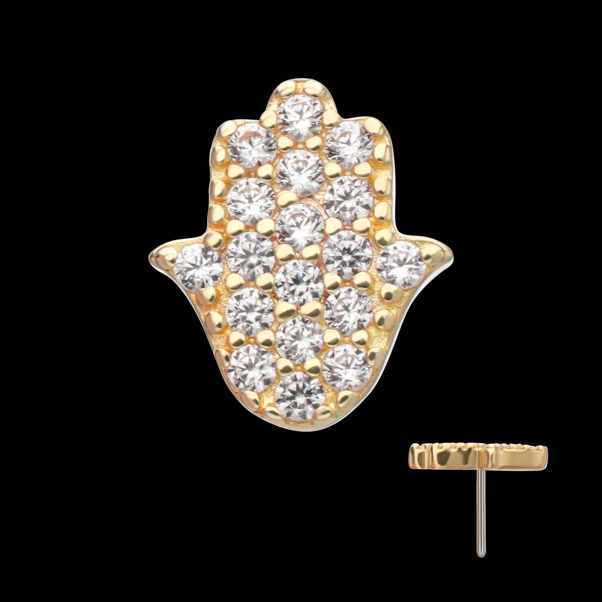 Divine Hamsa Paved Gem Flatback Stud Earring / Nosering - Gem in 14Kt Yellow Gold