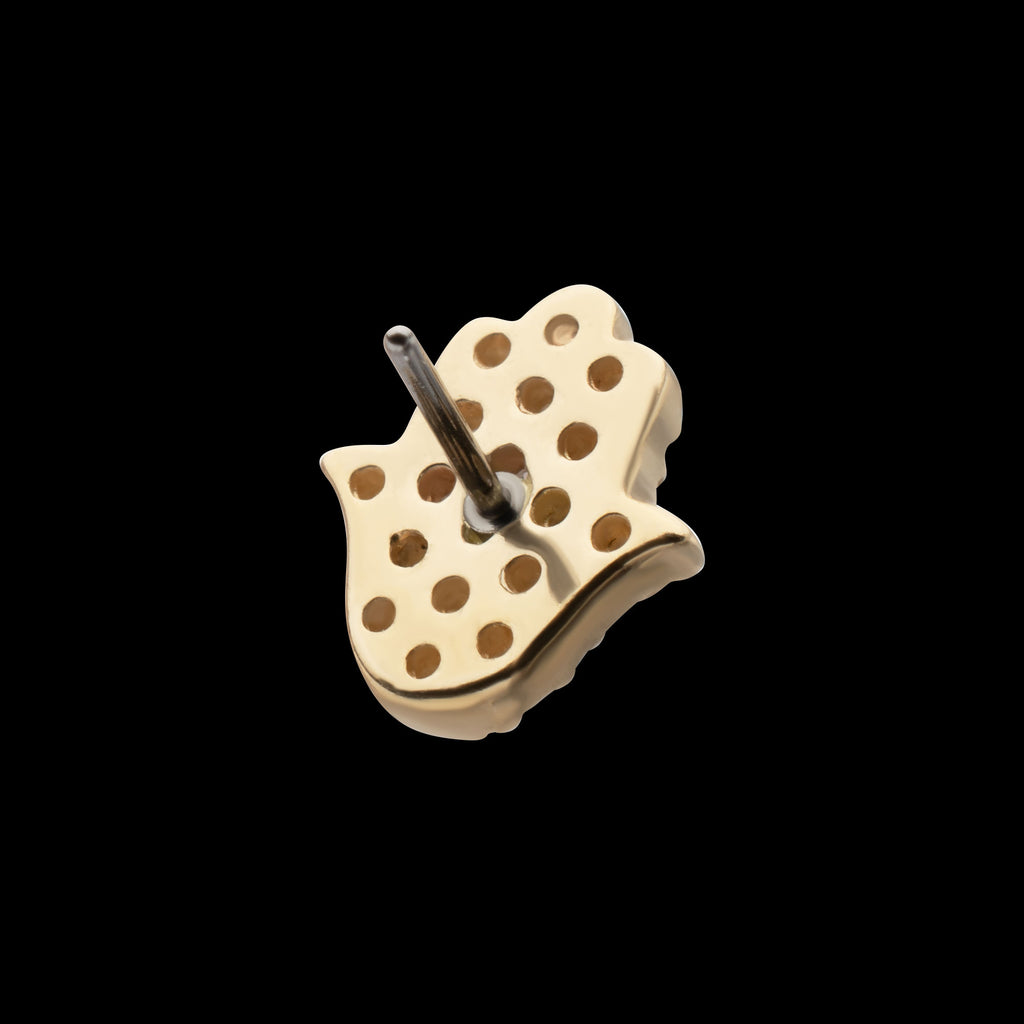 Divine Hamsa Paved Gem Flatback Stud Earring / Nosering - Gem in 14Kt Yellow Gold