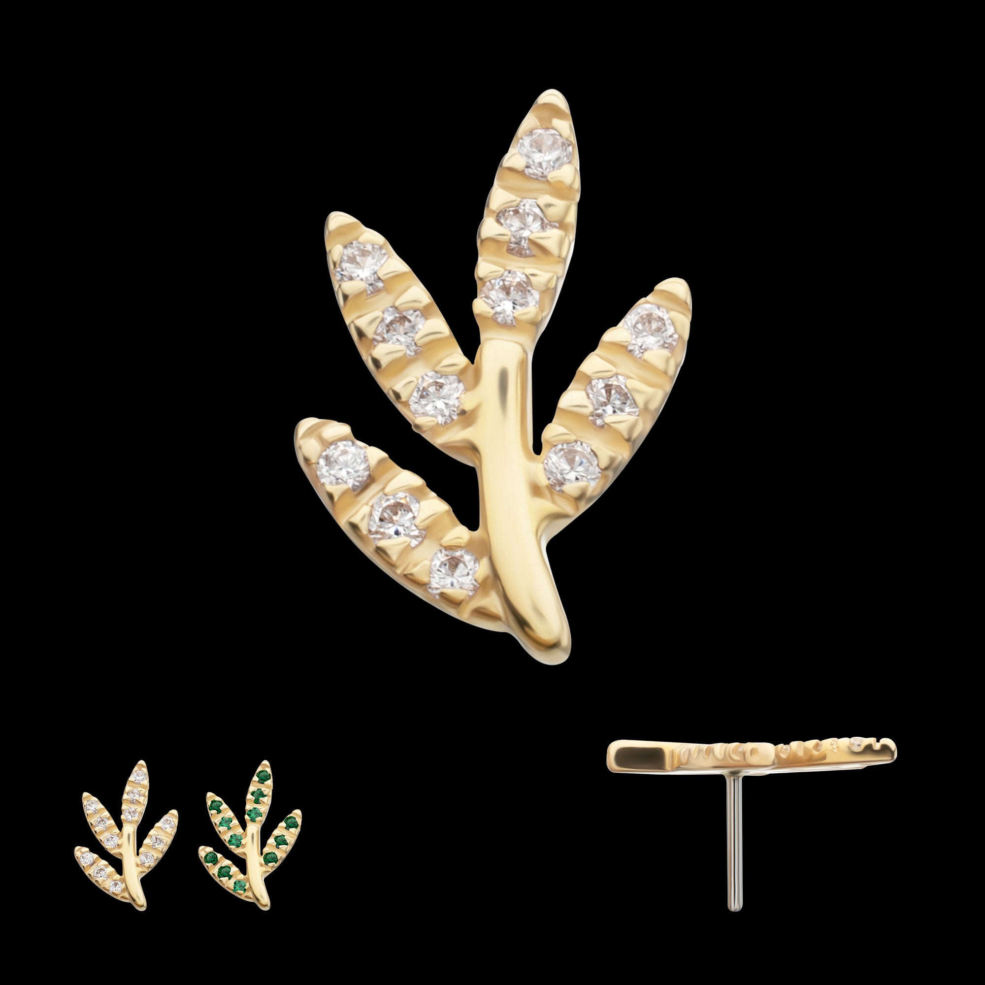 Golden Flora Paved Gem Flatback Stud Earring / Nosering - Gem in 14Kt Yellow Gold