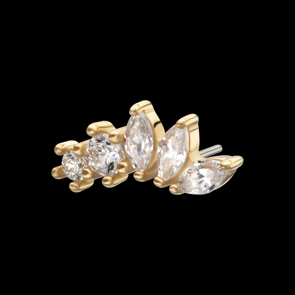 Marquise Bloom 5-Cluster Gem Flatback Stud Earring / Nosering - Gem in 14Kt Yellow Gold
