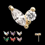 Dual CZ Gem Harmony Flatback Stud Earring / Nosering - CZ in 14Kt Yellow Gold