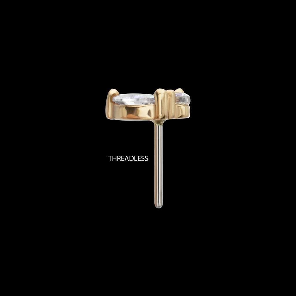 Dual CZ Gem Harmony Flatback Stud Earring / Nosering - CZ in 14Kt Yellow Gold