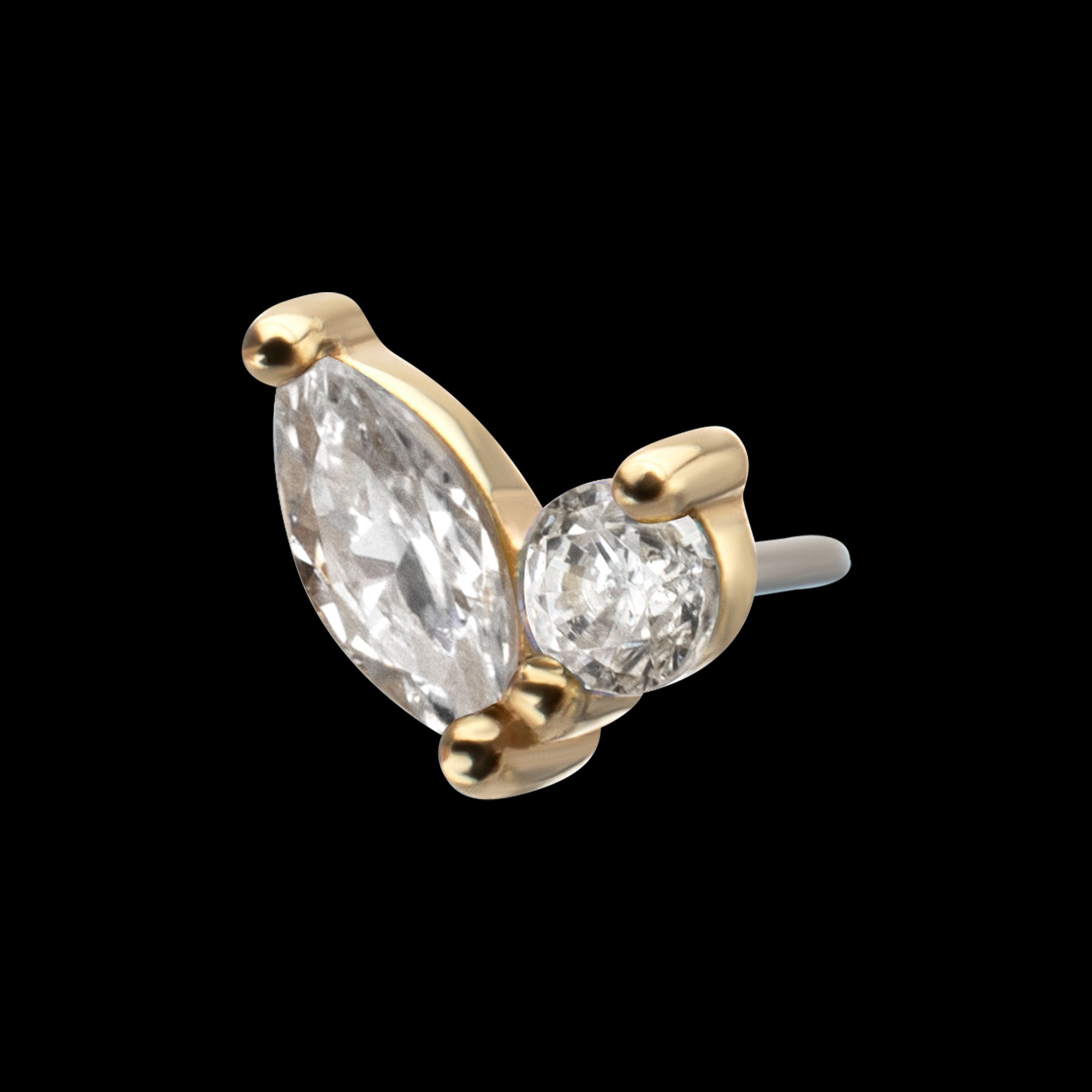Dual CZ Gem Harmony Flatback Stud Earring / Nosering - CZ in 14Kt Yellow Gold