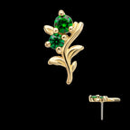 Low Profile 3-Prong Duo Gem Emerald Sprout Flatback Stud Earring / Nosering - Gem in 14Kt Yellow Gold