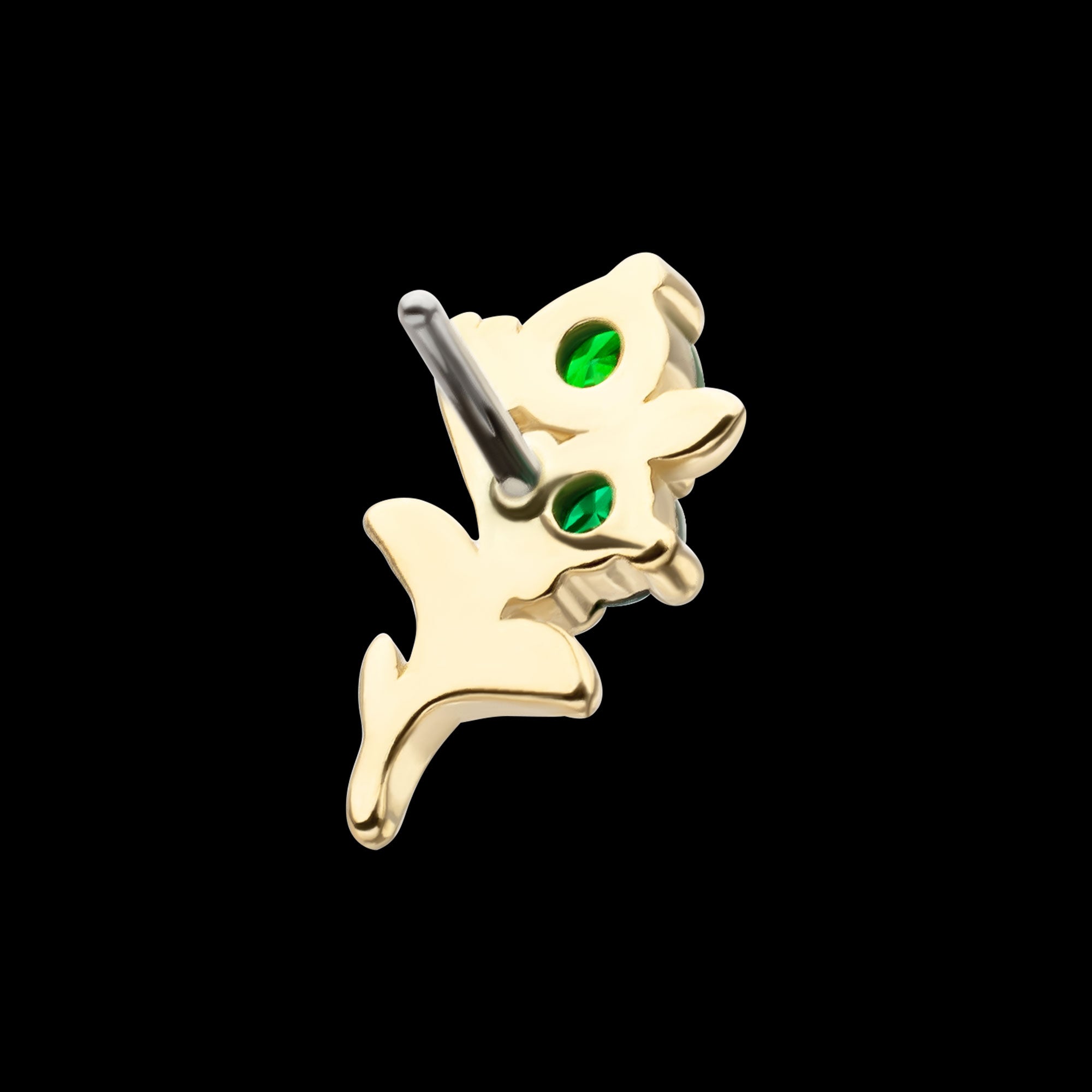 Low Profile 3-Prong Duo Gem Emerald Sprout Flatback Stud Earring / Nosering - Gem in 14Kt Yellow Gold