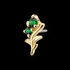 Low Profile 3-Prong Duo Gem Emerald Sprout Flatback Stud Earring / Nosering - Gem in 14Kt Yellow Gold