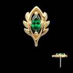 Low Profile 4-Prong Marquise Gem Emerald Vine Flatback Stud Earring / Nosering - Gem in 14Kt Yellow Gold