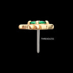 Low Profile 4-Prong Marquise Gem Emerald Vine Flatback Stud Earring / Nosering - Gem in 14Kt Yellow Gold