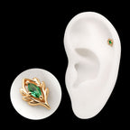 Low Profile 4-Prong Marquise Gem Emerald Vine Flatback Stud Earring / Nosering - Gem in 14Kt Yellow Gold