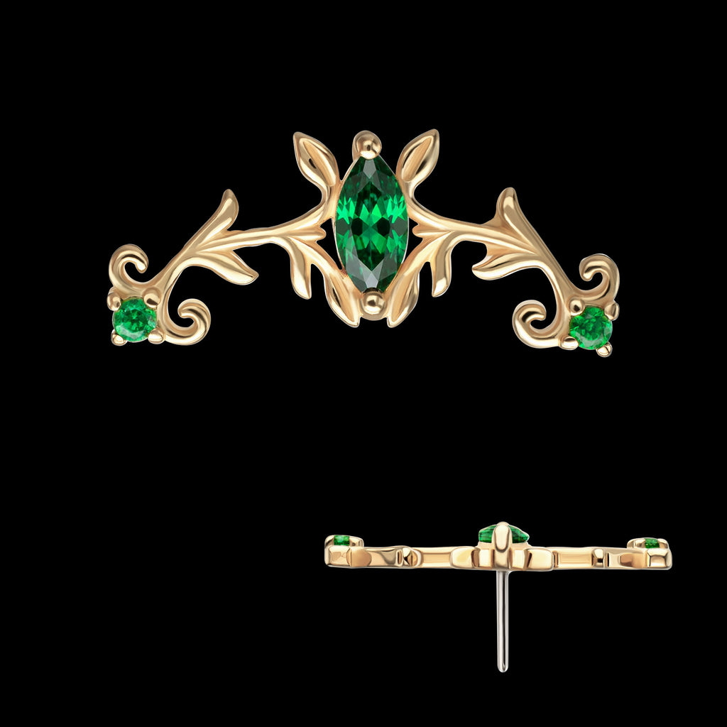 Low Profile Prong Set Gem Emerald Crown Flatback Stud Earring / Nosering - Gem in 14Kt Yellow Gold