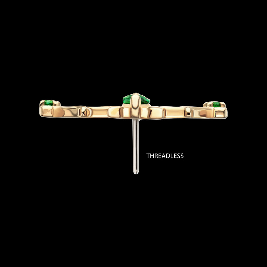 Low Profile Prong Set Gem Emerald Crown Flatback Stud Earring / Nosering - Gem in 14Kt Yellow Gold