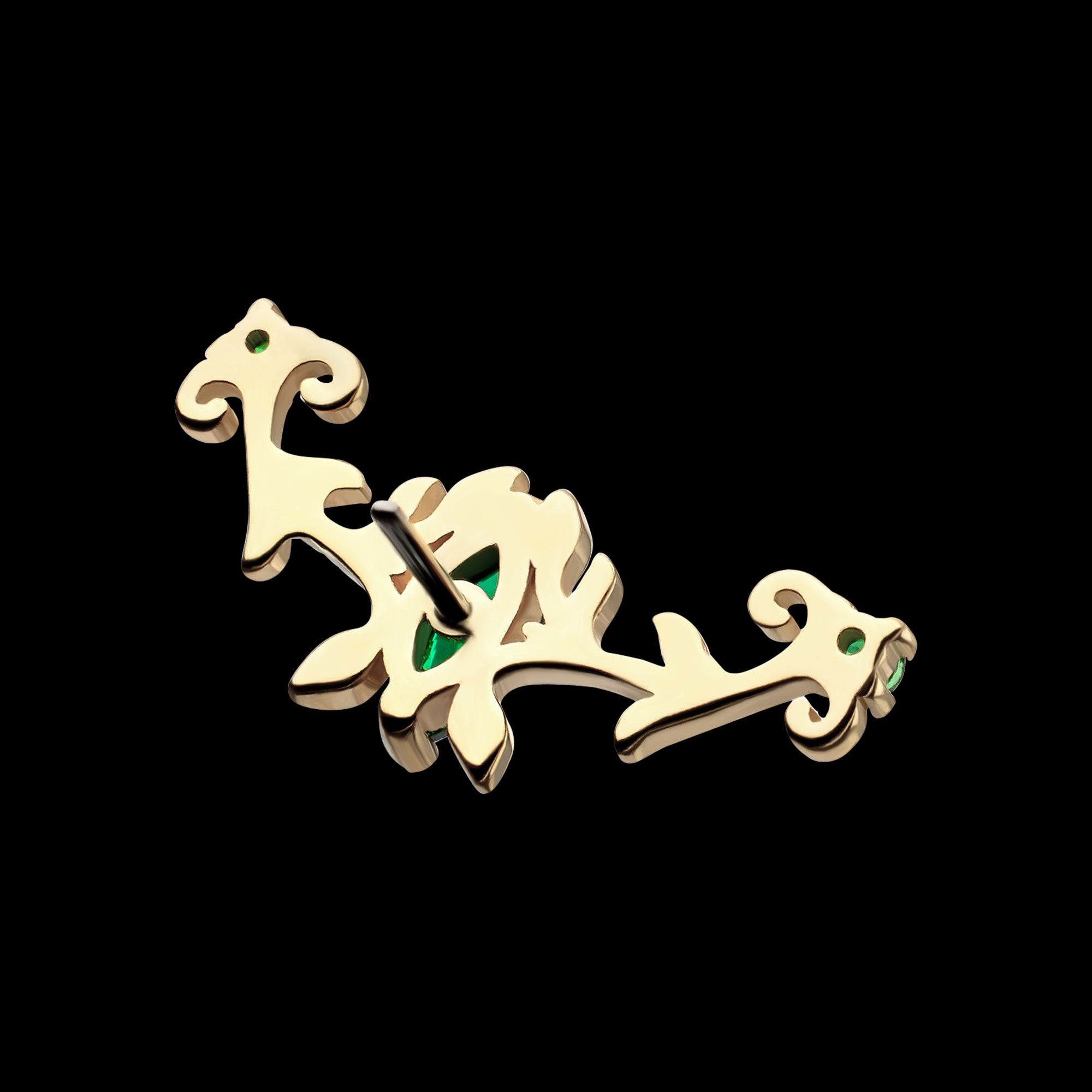 Low Profile Prong Set Gem Emerald Crown Flatback Stud Earring / Nosering - Gem in 14Kt Yellow Gold