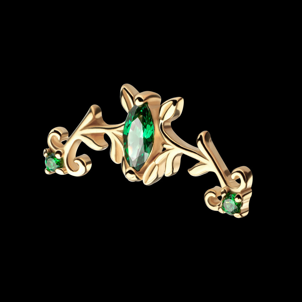 Low Profile Prong Set Gem Emerald Crown Flatback Stud Earring / Nosering - Gem in 14Kt Yellow Gold