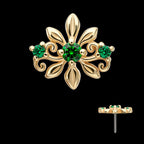 Low Profile Prong Set Gem Emerald Blossom Flatback Stud Earring / Nosering - Gem in 14Kt Yellow Gold