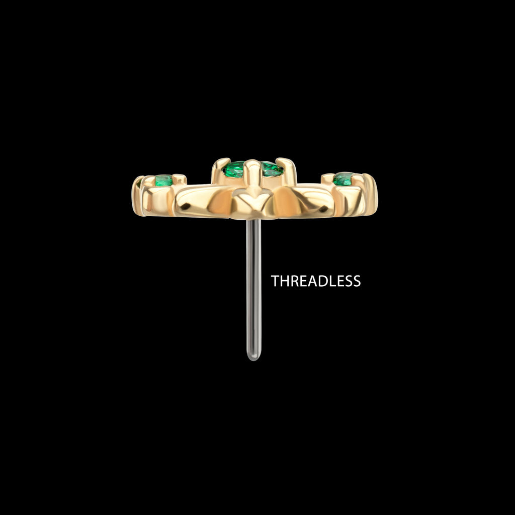 Low Profile Prong Set Gem Emerald Blossom Flatback Stud Earring / Nosering - Gem in 14Kt Yellow Gold
