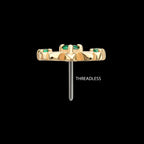 Low Profile Prong Set Gem Emerald Blossom Flatback Stud Earring / Nosering - Gem in 14Kt Yellow Gold