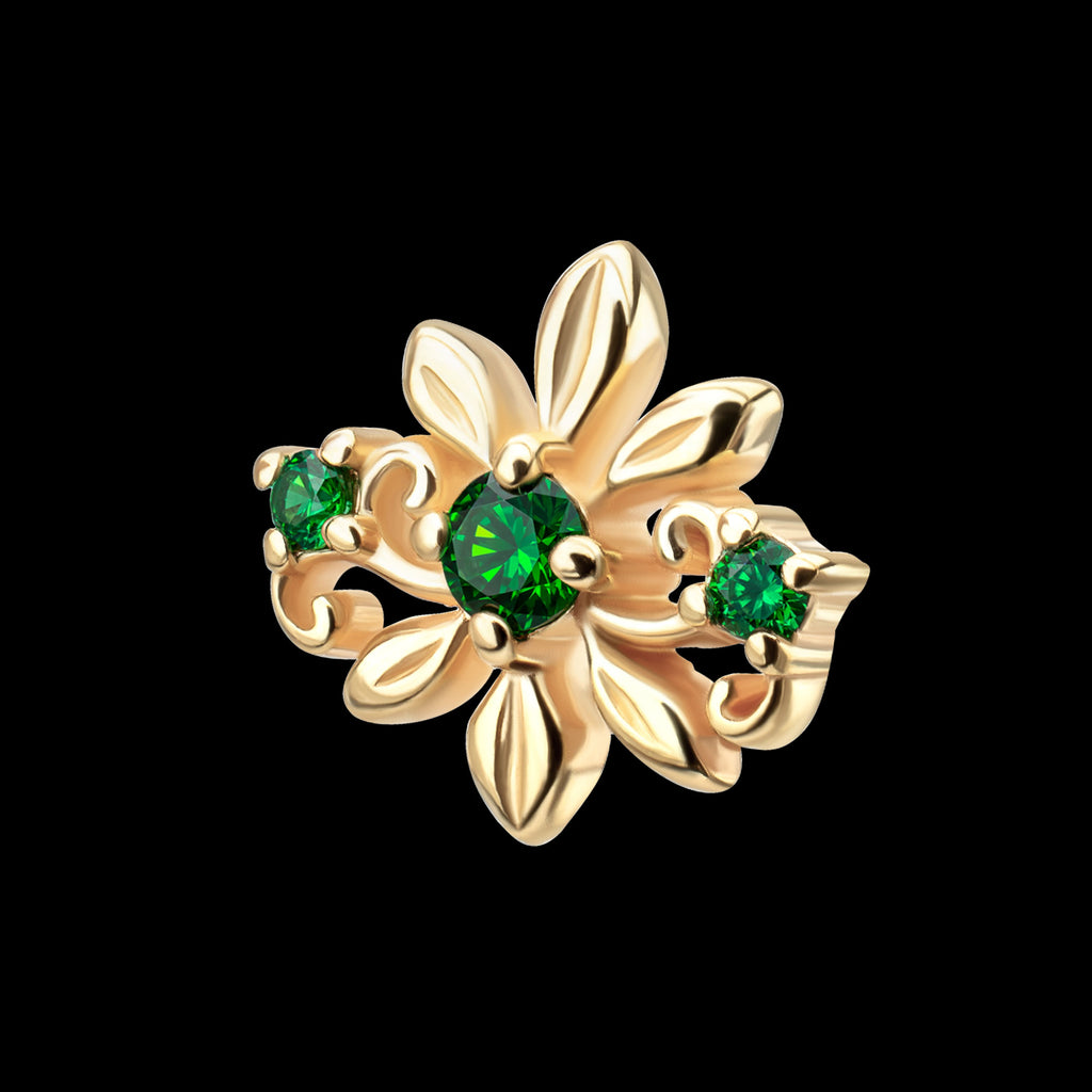 Low Profile Prong Set Gem Emerald Blossom Flatback Stud Earring / Nosering - Gem in 14Kt Yellow Gold