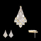 Kite Shape with 5-Cluster Prong Set Round Gem Flatback Stud Earring / Nosering - Gem in 14Kt Gold