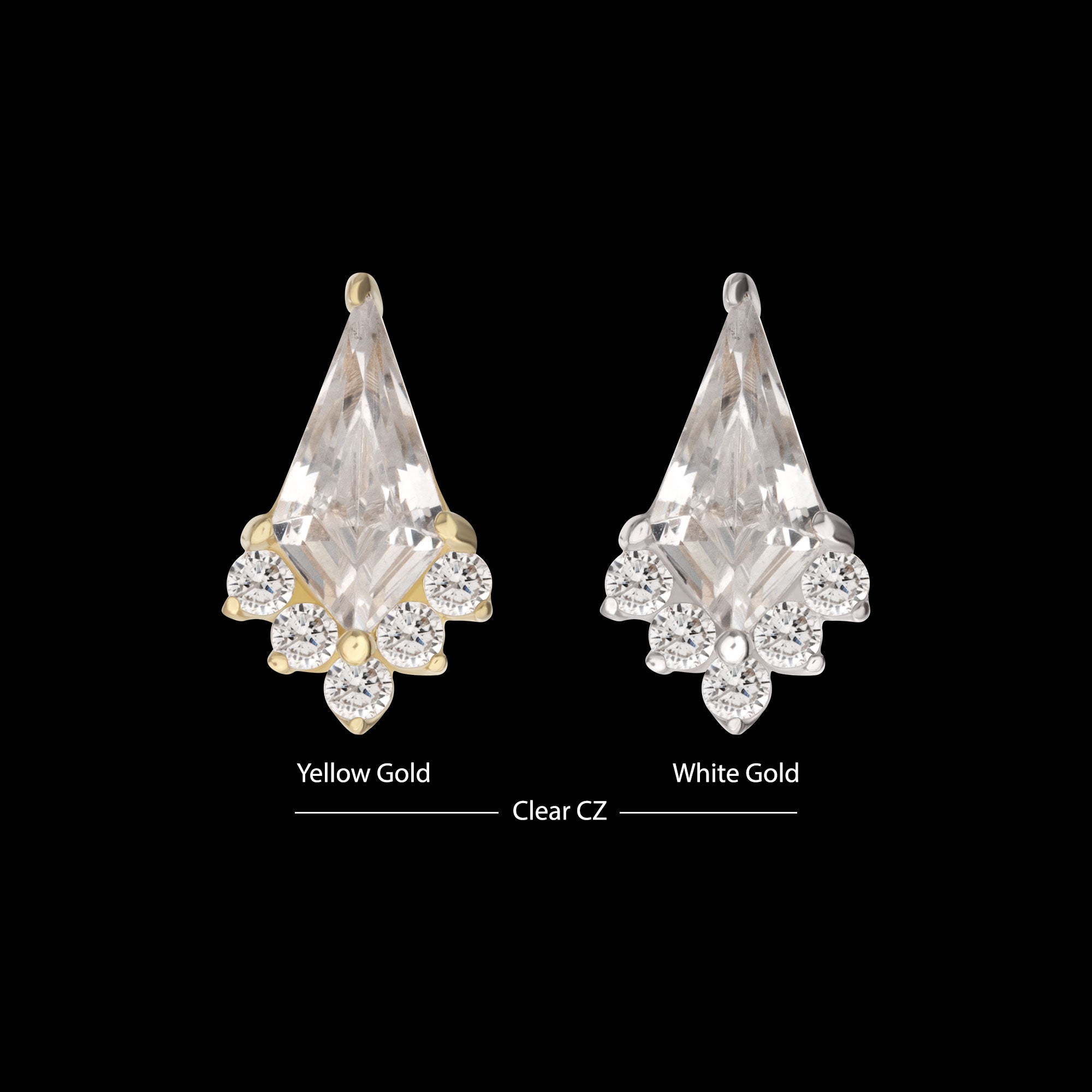 Kite Shape with 5-Cluster Prong Set Round Gem Flatback Stud Earring / Nosering - Gem in 14Kt Gold