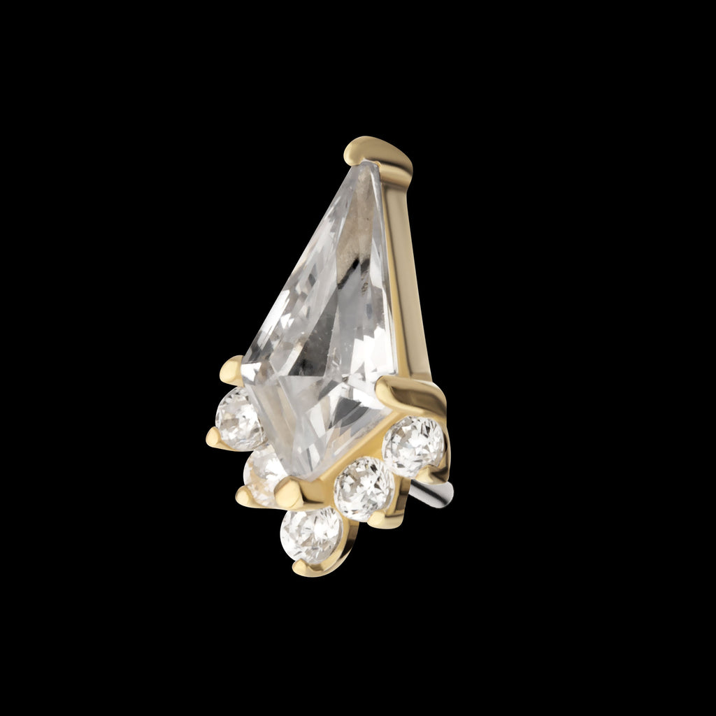 Kite Shape with 5-Cluster Prong Set Round Gem Flatback Stud Earring / Nosering - Gem in 14Kt Gold