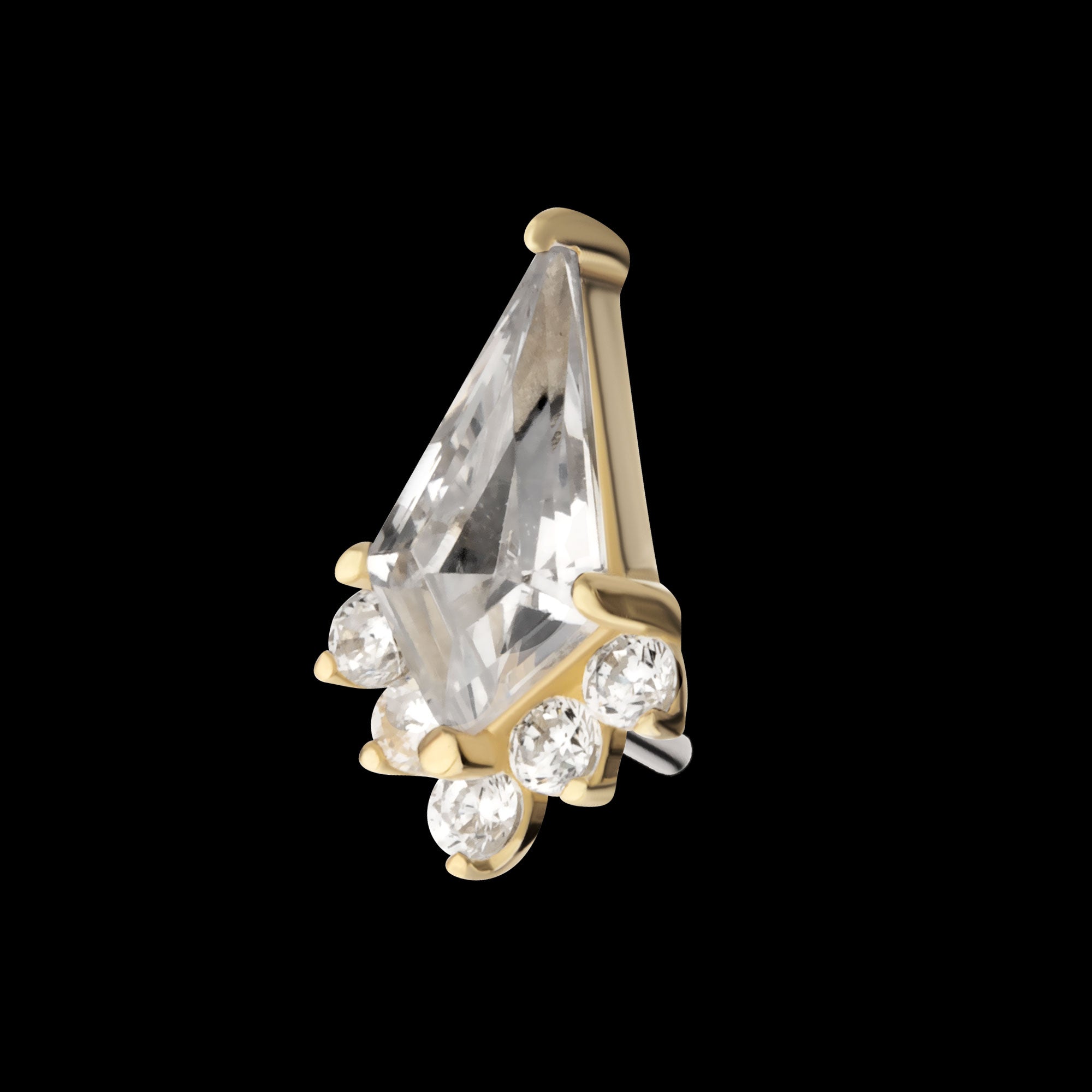 Kite Shape with 5-Cluster Prong Set Round Gem Flatback Stud Earring / Nosering - Gem in 14Kt Gold