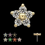 Low Profile 5-Petal Prong Set Gem Flower Flatback Stud Earring / Nosering - Gem in 14Kt Yellow Gold