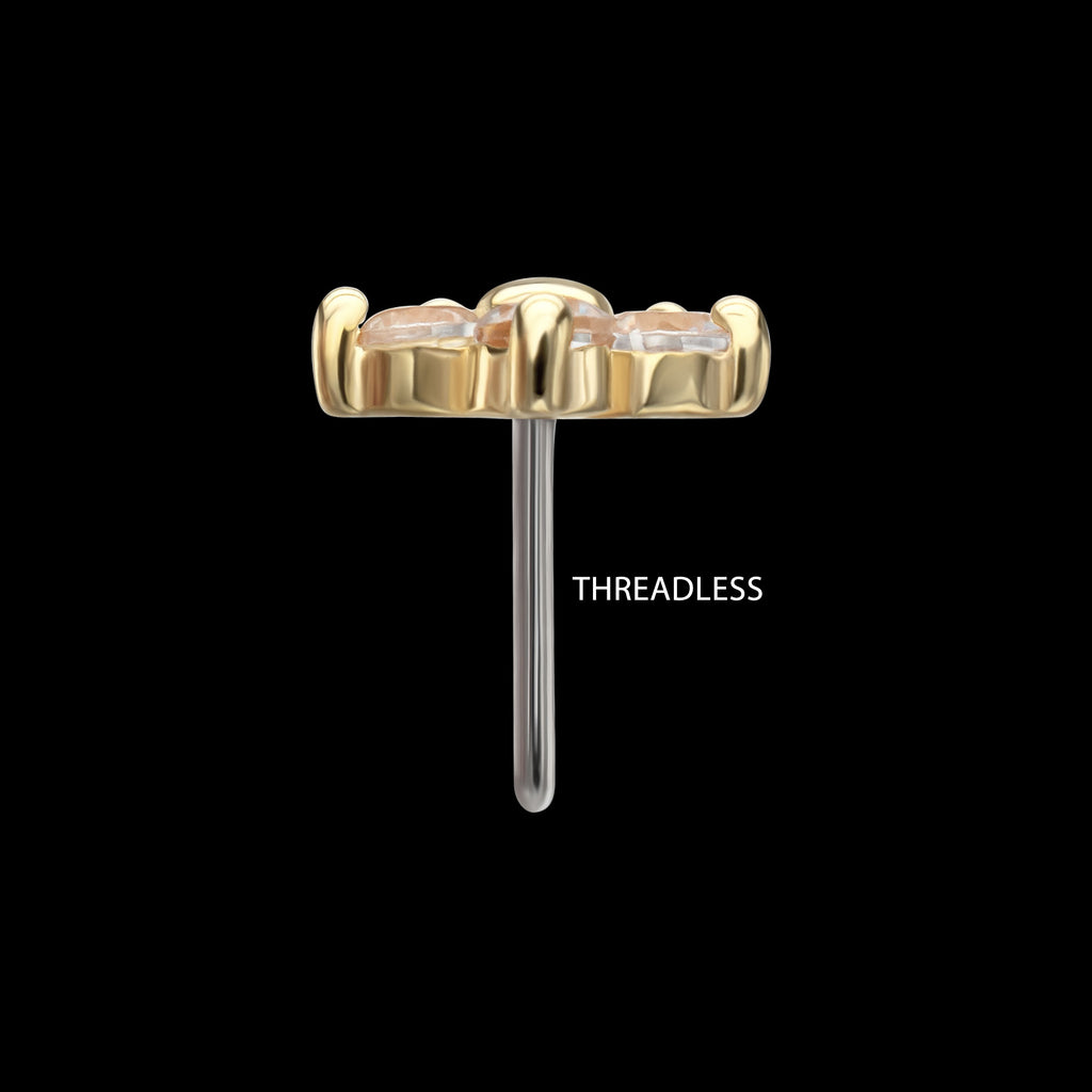 Low Profile 5-Petal Prong Set Gem Flower Flatback Stud Earring / Nosering - Gem in 14Kt Yellow Gold