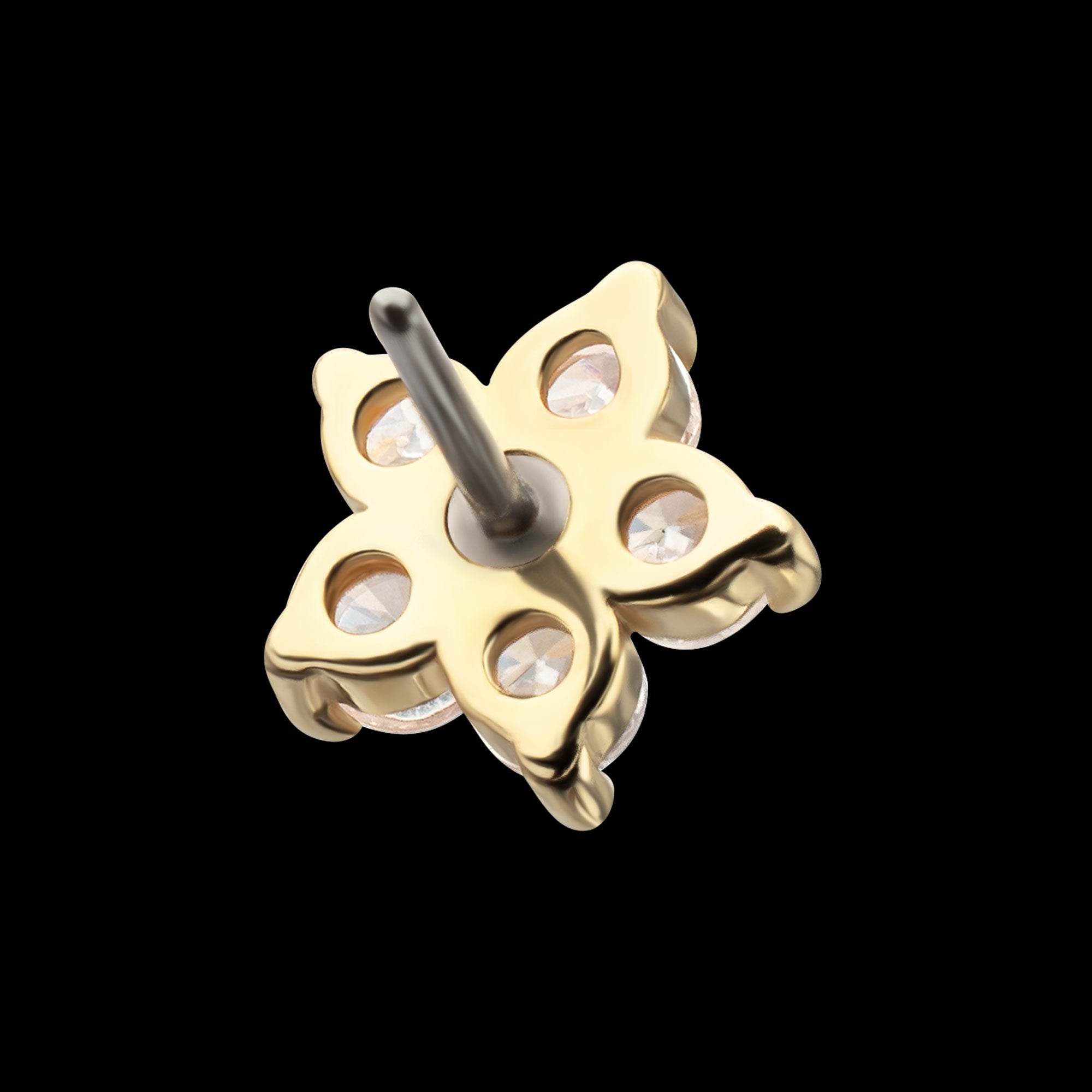 Low Profile 5-Petal Prong Set Gem Flower Flatback Stud Earring / Nosering - Gem in 14Kt Yellow Gold