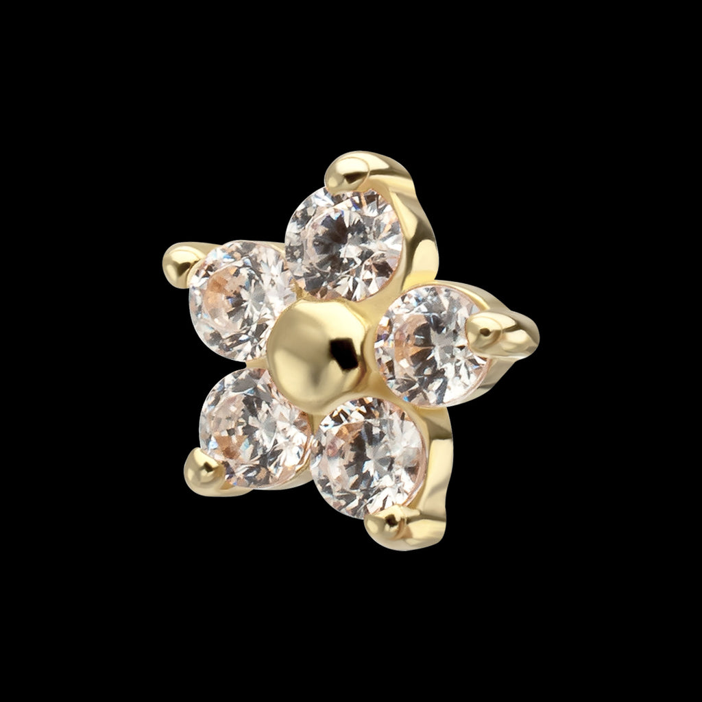 Low Profile 5-Petal Prong Set Gem Flower Flatback Stud Earring / Nosering - Gem in 14Kt Yellow Gold