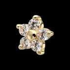 Low Profile 5-Petal Prong Set Gem Flower Flatback Stud Earring / Nosering - Gem in 14Kt Yellow Gold