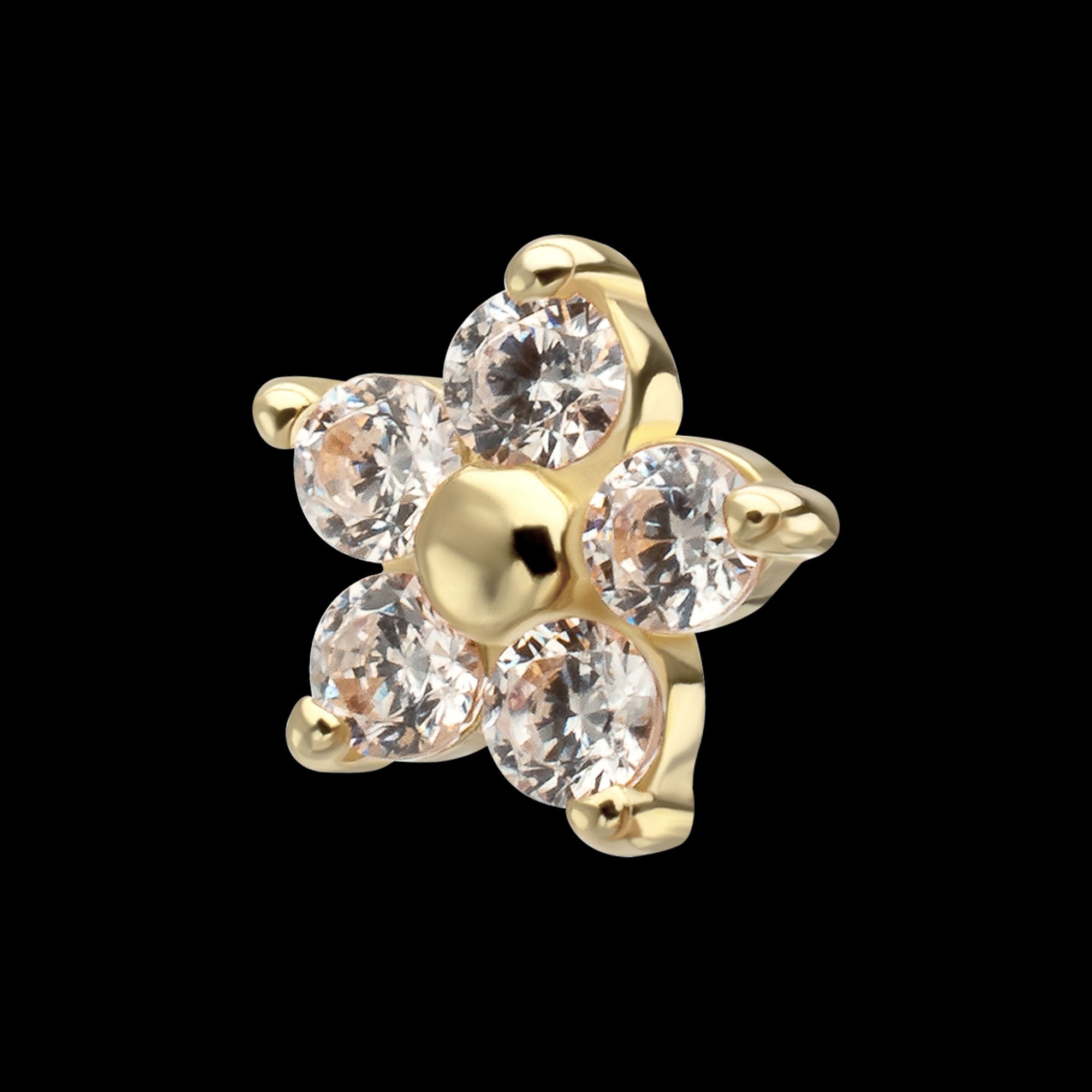 Low Profile 5-Petal Prong Set Gem Flower Flatback Stud Earring / Nosering - Gem in 14Kt Yellow Gold