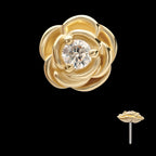 Low Profile 3-Prong Gem Rosebud Bloom Flatback Stud Earring / Nosering - Gem in 14Kt Yellow Gold