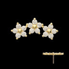 7-Prong Gem Cluster Tri-Flower Threadless Earring / Nosering – 14Kt Yellow Gold