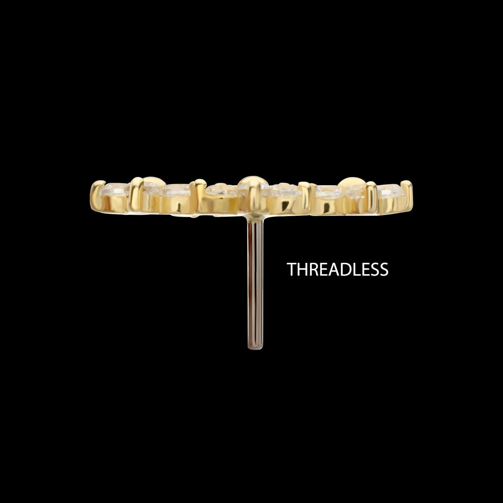 7-Prong Gem Cluster Tri-Flower Threadless Earring / Nosering – 14Kt Yellow Gold