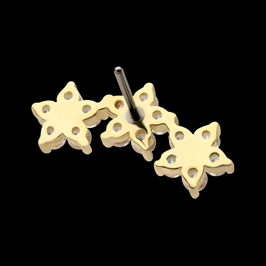 7-Prong Gem Cluster Tri-Flower Threadless Earring / Nosering – 14Kt Yellow Gold