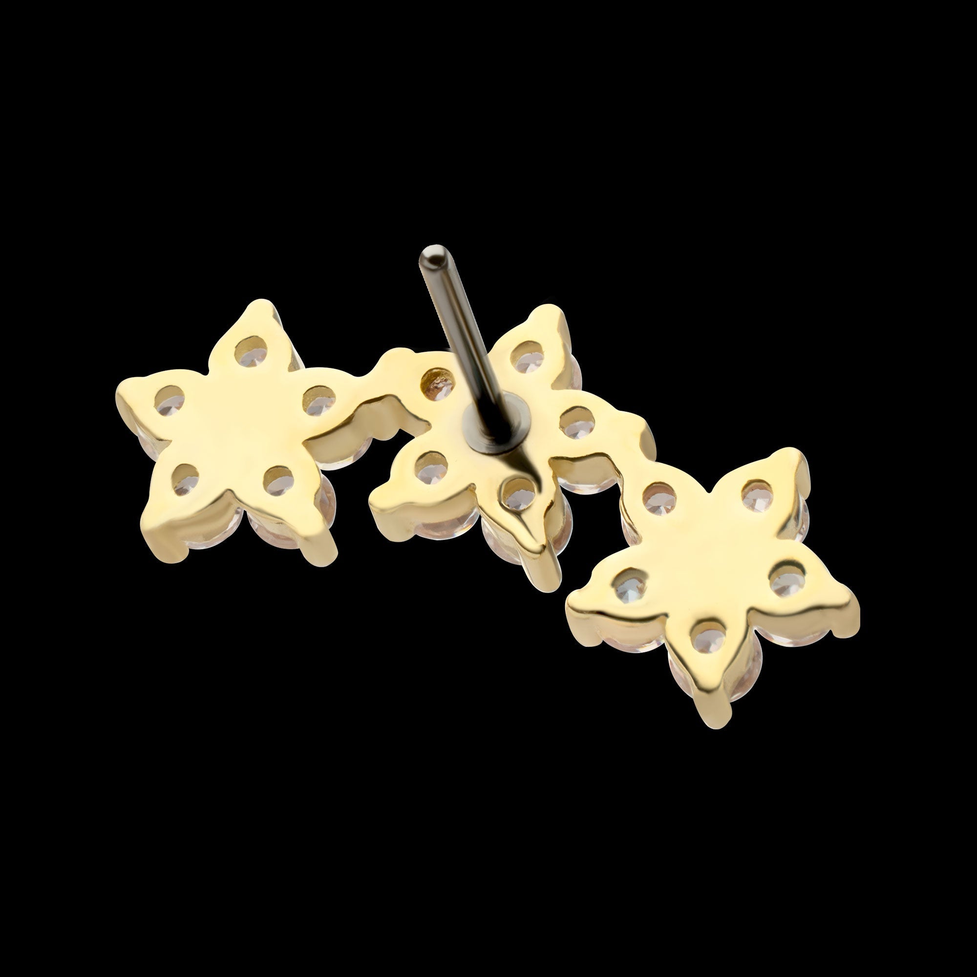 7-Prong Gem Cluster Tri-Flower Threadless Earring / Nosering – 14Kt Yellow Gold