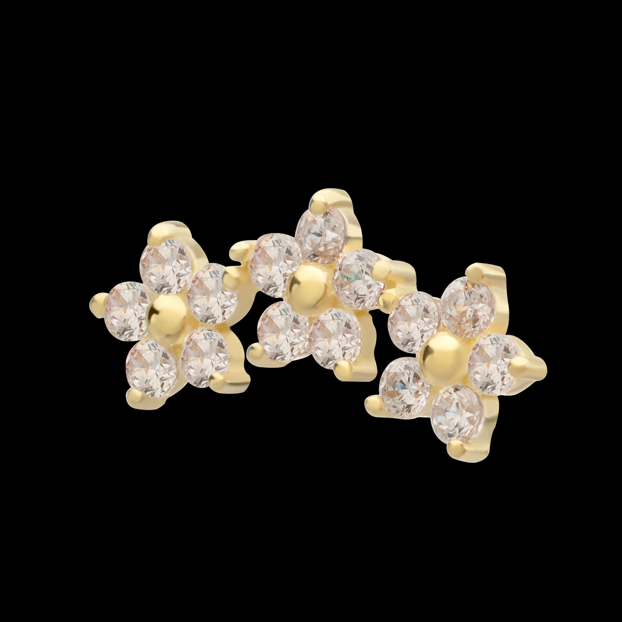 7-Prong Gem Cluster Tri-Flower Threadless Earring / Nosering – 14Kt Yellow Gold