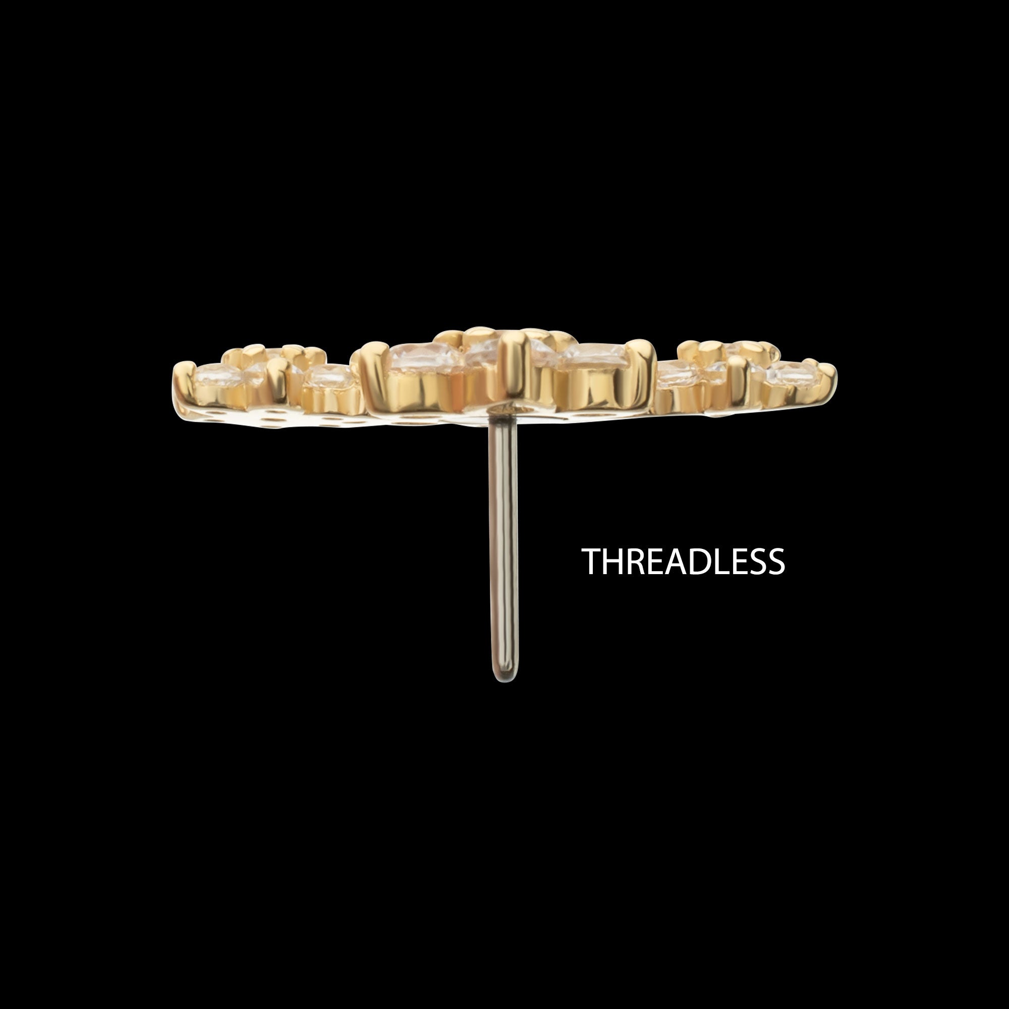 6-Prong Gem Cluster Tri-Flower Threadless Earring / Nosering – 14Kt Yellow Gold