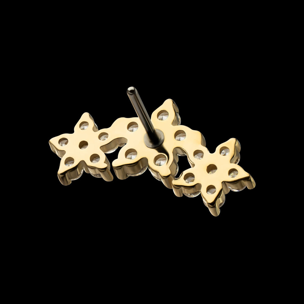 6-Prong Gem Cluster Tri-Flower Threadless Earring / Nosering – 14Kt Yellow Gold